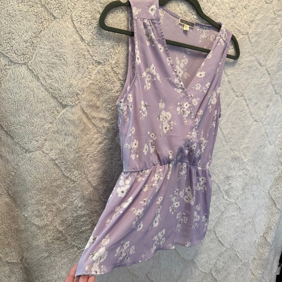Pleione Tops - Pleione Lavendar Lilac Purple Ditsy Floral Faux Wrap Peplum Blouse S Career